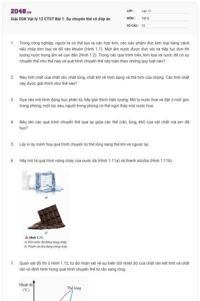 Giải SGK Vật lý 12 CTST Bài 1. Sự chuyển thể có đáp án