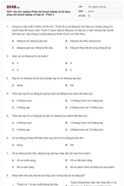 300+ câu trắc nghiệm Pháp chế doanh nghiệp và kỹ năng pháp chế doanh nghiệp có đáp án - Phần 3