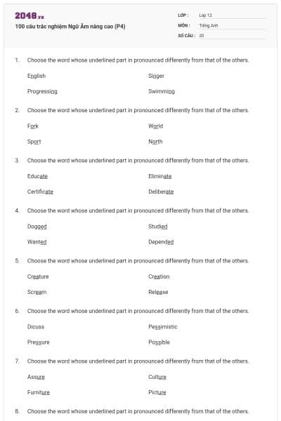 100 câu trắc nghiệm Ngữ Âm nâng cao (P4)