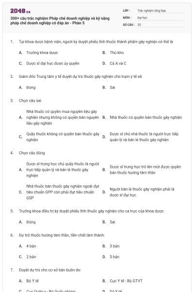 300+ câu trắc nghiệm Pháp chế doanh nghiệp và kỹ năng pháp chế doanh nghiệp có đáp án - Phần 5