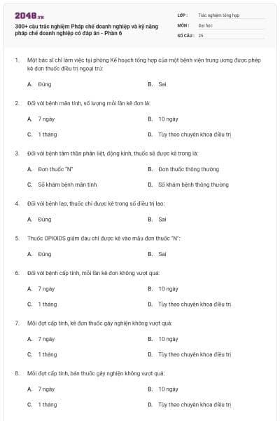 300+ câu trắc nghiệm Pháp chế doanh nghiệp và kỹ năng pháp chế doanh nghiệp có đáp án - Phần 6