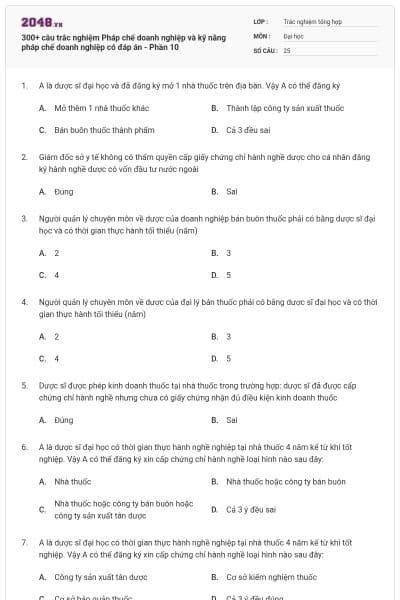 300+ câu trắc nghiệm Pháp chế doanh nghiệp và kỹ năng pháp chế doanh nghiệp có đáp án - Phần 10