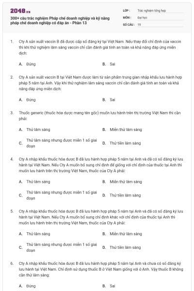 300+ câu trắc nghiệm Pháp chế doanh nghiệp và kỹ năng pháp chế doanh nghiệp có đáp án - Phần 13