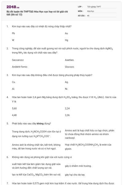 Bộ đề luyện thi THPTQG Hóa Học cực hay có lời giải chi tiết (Đề số 13)