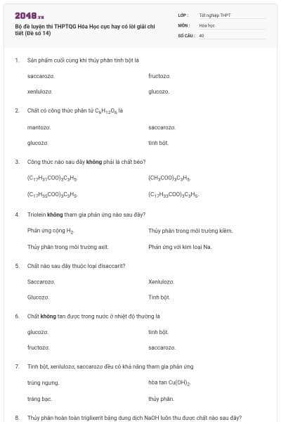 Bộ đề luyện thi THPTQG Hóa Học cực hay có lời giải chi tiết (Đề số 14)