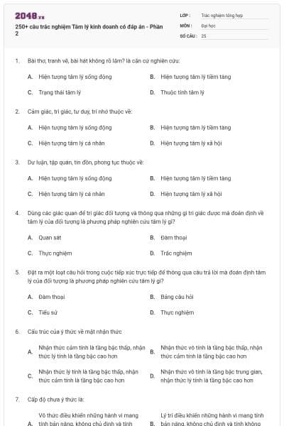250+ câu trắc nghiệm Tâm lý kinh doanh có đáp án - Phần 2