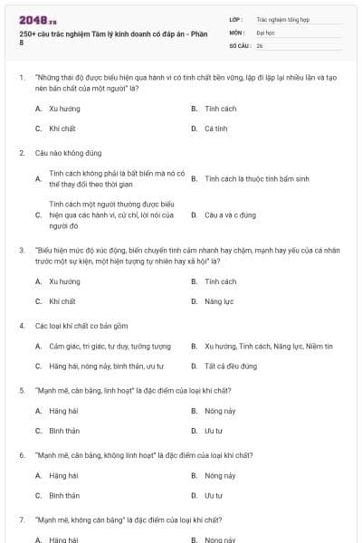 250+ câu trắc nghiệm Tâm lý kinh doanh có đáp án - Phần 8