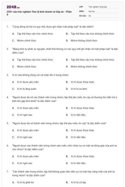 250+ câu trắc nghiệm Tâm lý kinh doanh có đáp án - Phần 9
