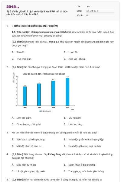 Bộ 2 đề thi giữa kì 1 Lịch sử & Địa lí lớp 4 Kết nối tri thức cấu trúc mới có đáp án - Đề 1