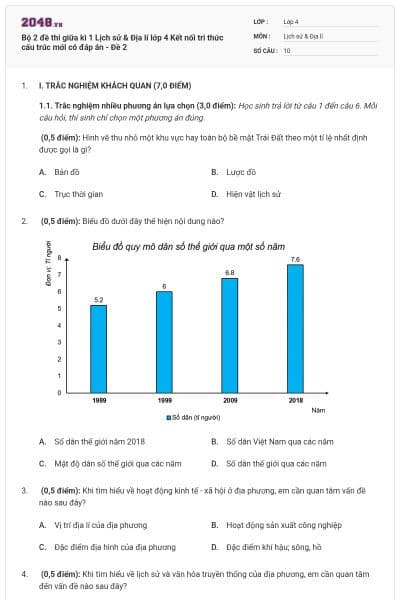 Bộ 2 đề thi giữa kì 1 Lịch sử & Địa lí lớp 4 Kết nối tri thức cấu trúc mới có đáp án - Đề 2