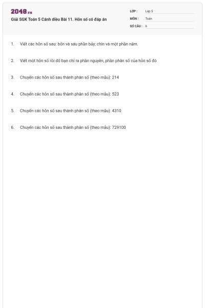 Giải SGK Toán 5 Cánh diều Bài 11. Hỗn số có đáp án
