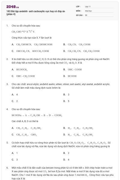 183 Bài tập andehit- axit cacboxylic cực hay có đáp án (phần 4)