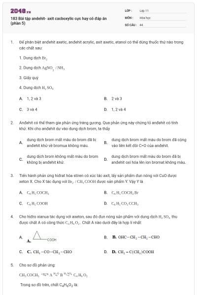 183 Bài tập andehit- axit cacboxylic cực hay có đáp án (phần 5)
