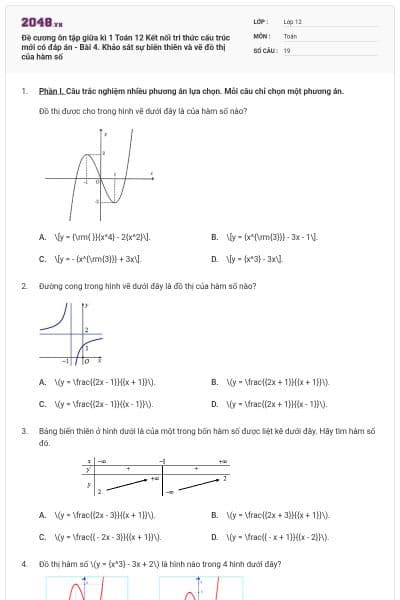 Đề cương ôn tập giữa kì 1 Toán 12 Kết nối tri thức cấu trúc mới có đáp án - Bài 4. Khảo sát sự biến thiên và vẽ đồ thị của hàm số