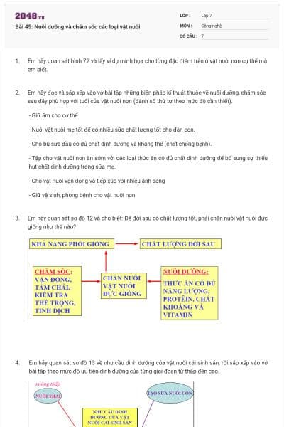 Bài 45: Nuôi dưỡng và chăm sóc các loại vật nuôi