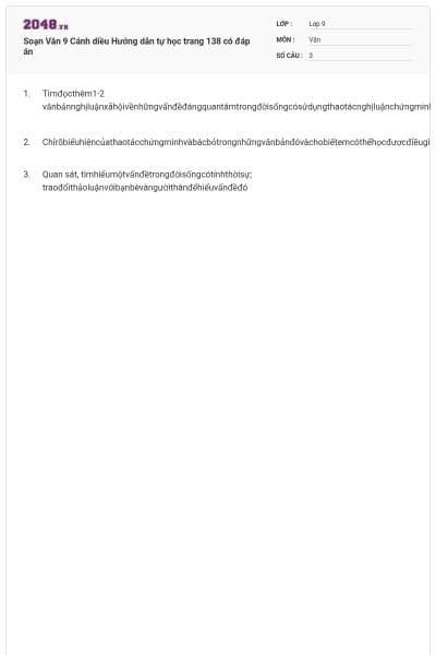 Soạn Văn 9 Cánh diều Hướng dẫn tự học trang 138 có đáp án