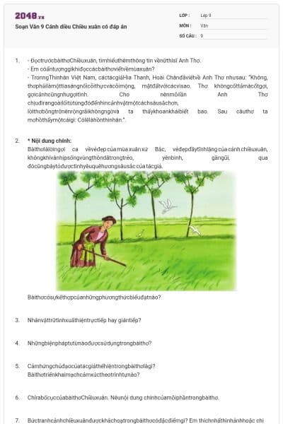 Soạn Văn 9 Cánh diều Chiều xuân có đáp án