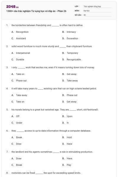 1300+ câu trắc nghiệm Từ vựng học có đáp án - Phần 26