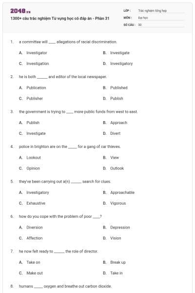 1300+ câu trắc nghiệm Từ vựng học có đáp án - Phần 31
