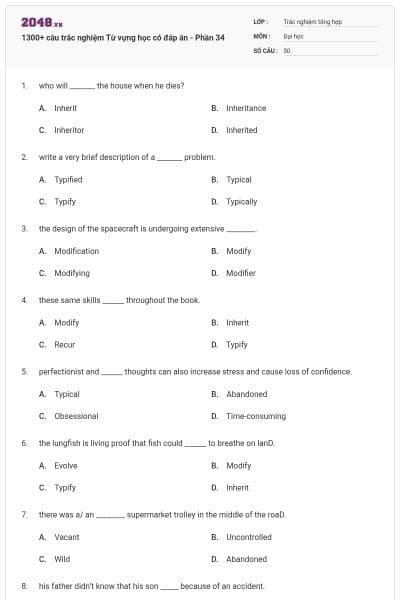 1300+ câu trắc nghiệm Từ vựng học có đáp án - Phần 34