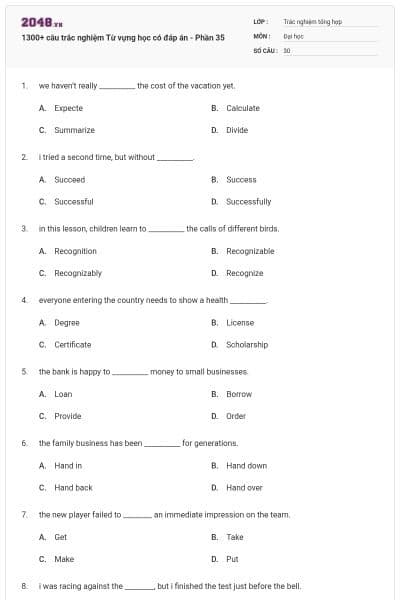 1300+ câu trắc nghiệm Từ vựng học có đáp án - Phần 35