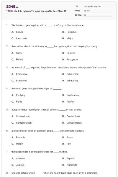 1300+ câu trắc nghiệm Từ vựng học có đáp án - Phần 36