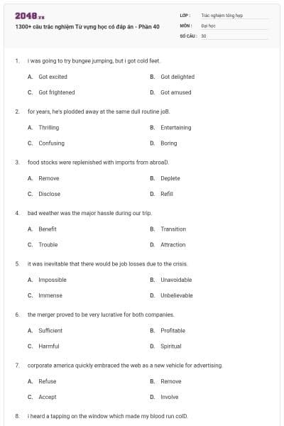 1300+ câu trắc nghiệm Từ vựng học có đáp án - Phần 40