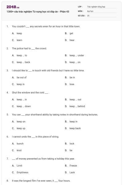 1300+ câu trắc nghiệm Từ vựng học có đáp án - Phần 43