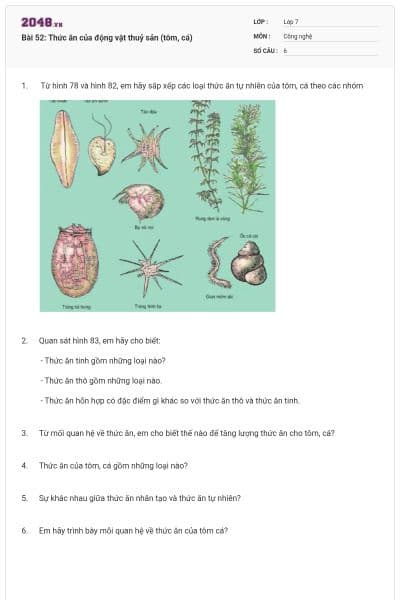 Bài 52: Thức ăn của động vật thuỷ sản (tôm, cá)