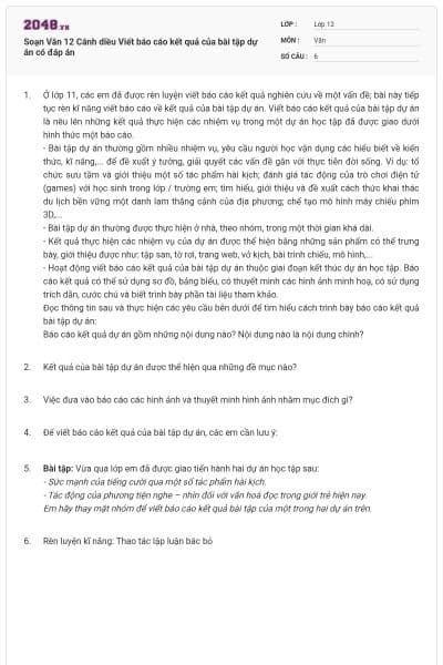 Soạn Văn 12 Cánh diều Viết báo cáo kết quả của bài tập dự án có đáp án