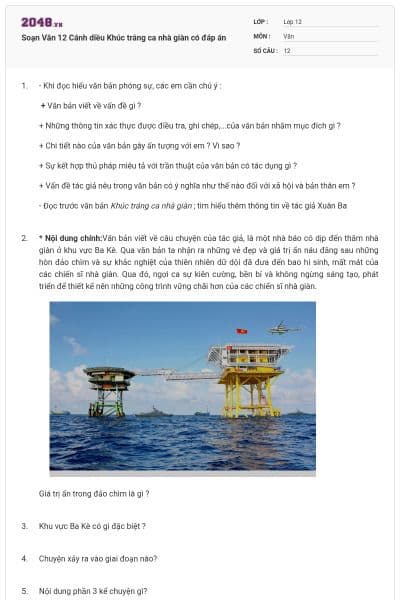 Soạn Văn 12 Cánh diều Khúc tráng ca nhà giàn có đáp án