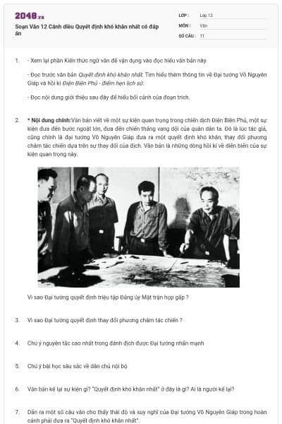 Soạn Văn 12 Cánh diều Quyết định khó khăn nhất có đáp án