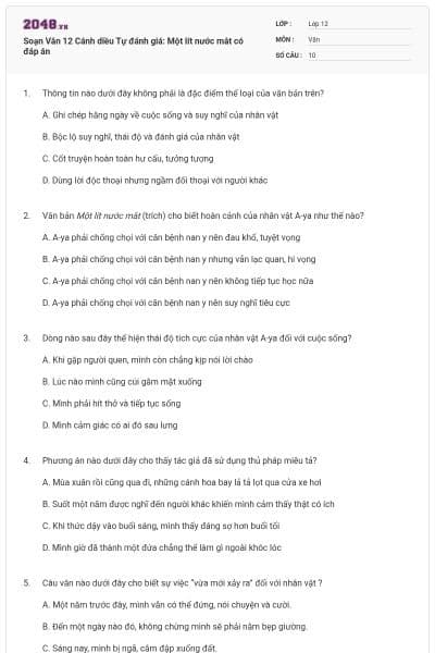 Soạn Văn 12 Cánh diều Tự đánh giá: Một lít nước mắt có đáp án
