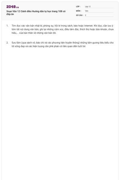 Soạn Văn 12 Cánh diều Hướng dẫn tự học trang 108 có đáp án