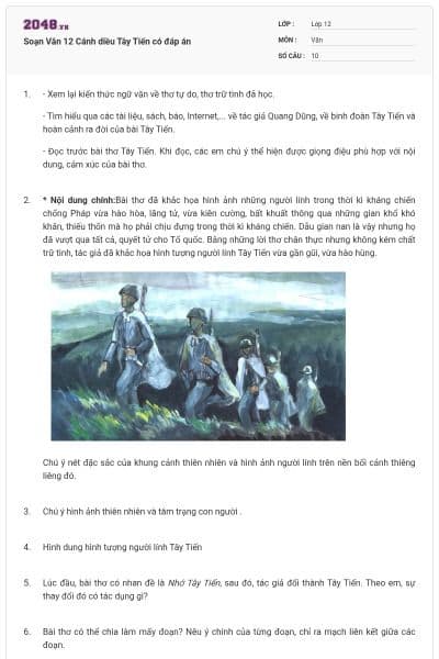 Soạn Văn 12 Cánh diều Tây Tiến có đáp án