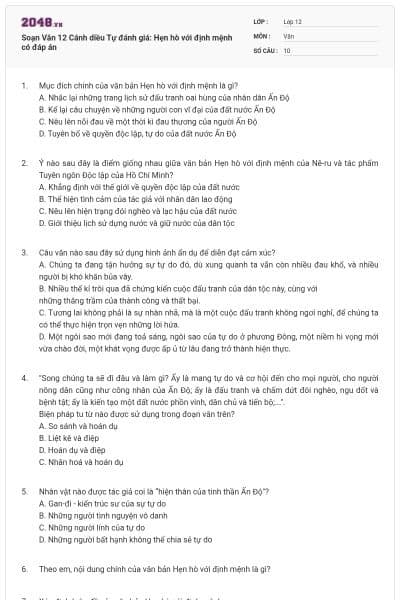 Soạn Văn 12 Cánh diều Tự đánh giá: Hẹn hò với định mệnh có đáp án