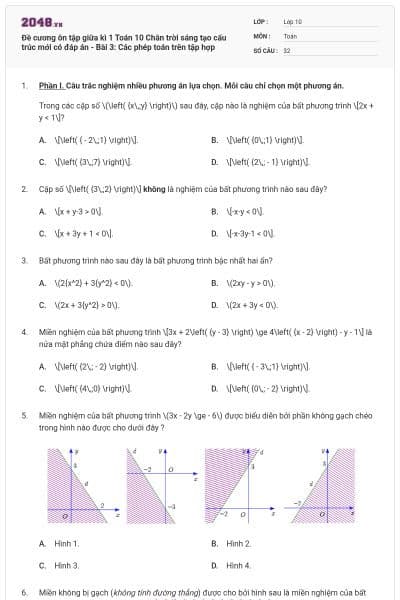 Đề cương ôn tập giữa kì 1 Toán 10 Chân trời sáng tạo cấu trúc mới có đáp án - Bài 3: Các phép toán trên tập hợp