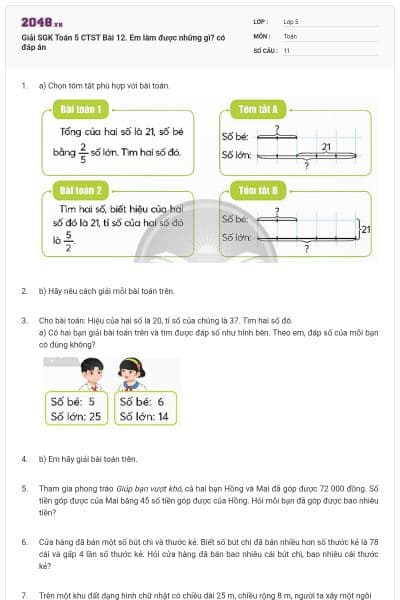 Giải SGK Toán 5 CTST Bài 12. Em làm được những gì? có đáp án