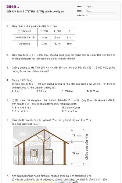 Giải SGK Toán 5 CTST Bài 15. Tỉ lệ bản đồ có đáp án