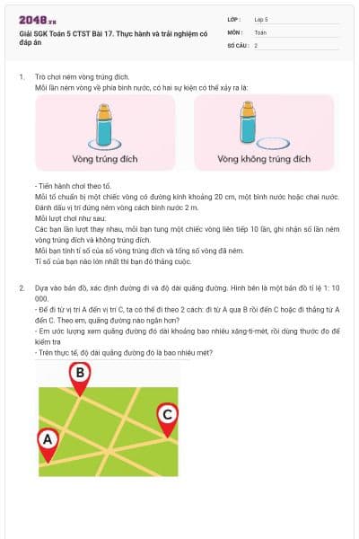 Giải SGK Toán 5 CTST Bài 17. Thực hành và trải nghiệm có đáp án