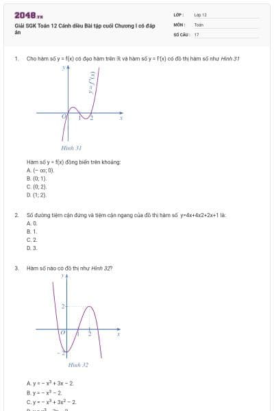 Giải SGK Toán 12 Cánh diều Bài tập cuối Chương I có đáp án