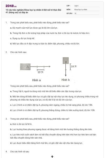 10 câu trắc nghiệm Khoa học tự nhiên 6 Kết nối tri thức Bài 41 (Đúng sai) có đáp án
