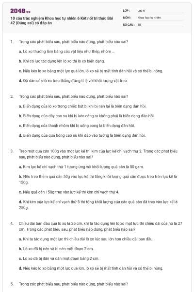 10 câu trắc nghiệm Khoa học tự nhiên 6 Kết nối tri thức Bài 42 (Đúng sai) có đáp án