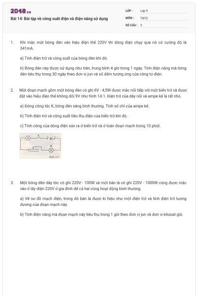 Bài 14: Bài tập về công suất điện và điện năng sử dụng