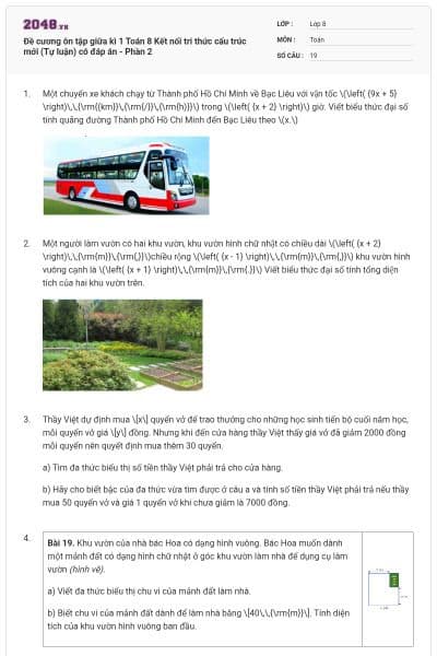 Đề cương ôn tập giữa kì 1 Toán 8 Kết nối tri thức cấu trúc mới (Tự luận) có đáp án - Phần 2