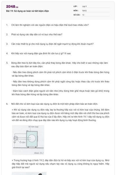 Bài 19: Sử dụng an toàn và tiết kiệm điện