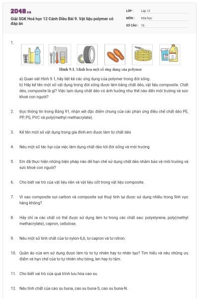 Giải SGK Hoá học 12 Cánh Diều Bài 9. Vật liệu polymer có đáp án