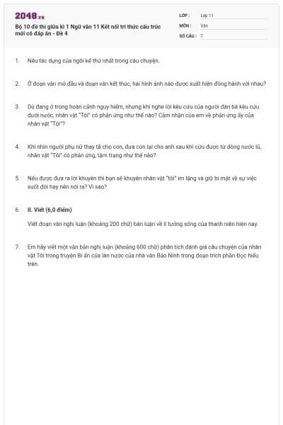 Bộ 10 đề thi giữa kì 1 Ngữ văn 11 Kết nối tri thức cấu trúc mới có đáp án - Đề 4