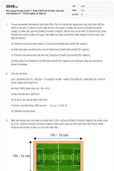 Đề cương ôn tập cuối kì 1 Toán 8 Kết nối tri thức cấu trúc mới (Đúng sai - Trả lời ngắn) có đáp án