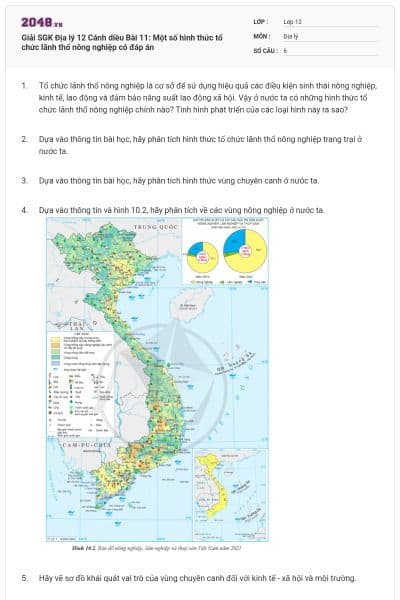 Giải SGK Địa lý 12 Cánh diều Bài 11: Một số hình thức tổ chức lãnh thổ nông nghiệp có đáp án